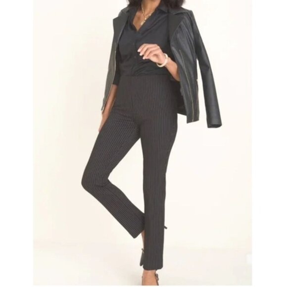 Chicos So Slimming Juliet Pinstripe Straight Pants Black & Ecru 3P - Picture 12 of 12